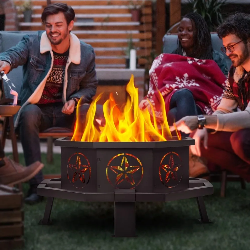 35 Inch Octagonal Fire Pit,Outdoor Fire Pit,Wood Burning Firepit,Bonfire Fire Pit,Firepits for Outside,Camping, Backyard, Patio 6