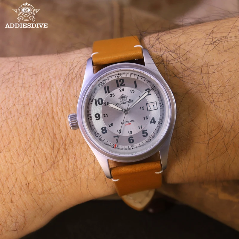 ADDIESDIVE AD2048 Men Watch BGW9 Super Luminous Leather Strap Sapphire Crystal 20Bar Waterproof  NH35 Automatic Mechanical Watch