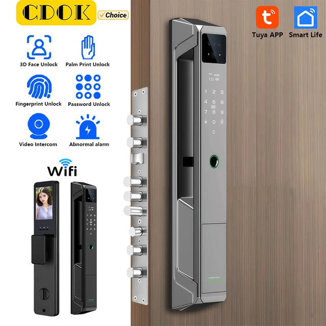 CDOK P8 Tuya WiFi Smart Lock, 21 Languages, Remote Video Intercom, Face Unlock, Black/Gray 1