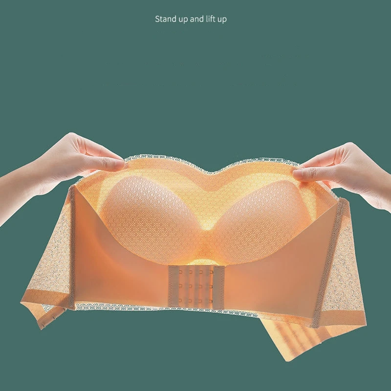 Large Size Strapless Women's Underwear Non-slip Gathered Small Chest Tube Top Beautiful Back Invisible Anti-light Women's Bra