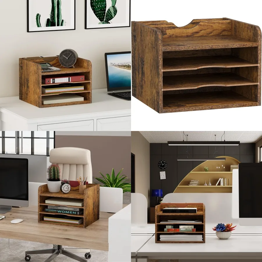 Snughome Vintage Wood File Organizer Desktop 13.7'' Document Letter ...