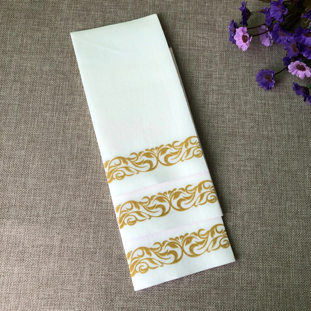50 Pcs Paper Handkerchief Decorative Towels Napkin Golden Floral Printed Wedding Decoration