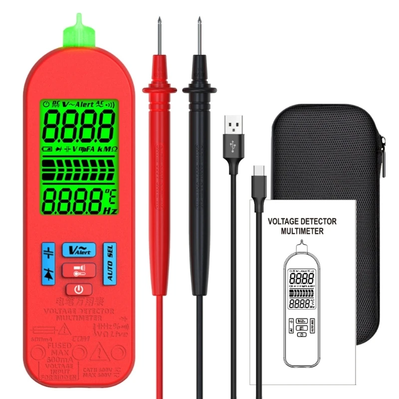 

Digital Multimeter Pen Meter USB Charge Voltmeter Auto Ranges Tester Backlight-Flashlight Sensitivity Adjustable