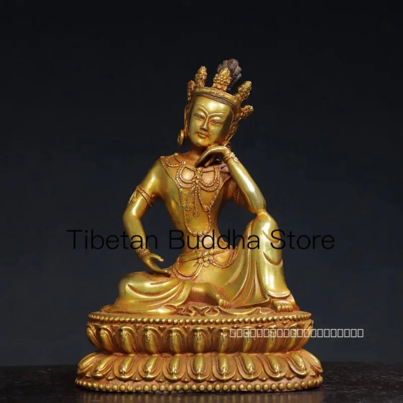 

20cm Nepalese Tibetan Bronze Gilded Gold Free Thinking Guanyin Bodhisattva Tara Ornament