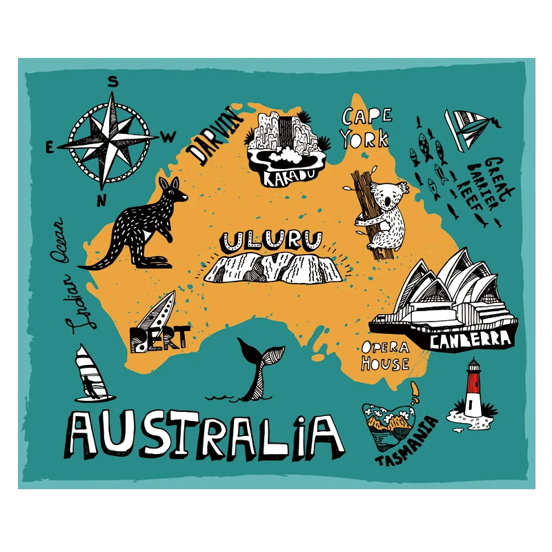 Australia Illustration Map Poster Size Wall Decoration Large Map of Australia 80x66 Waterproof and tear-resistant