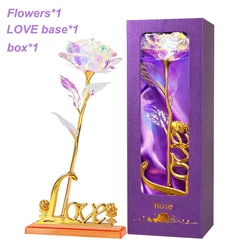 24K Gold - Plated Galaxy Rose with Love Stand - Elegant Gift (Multicolor)