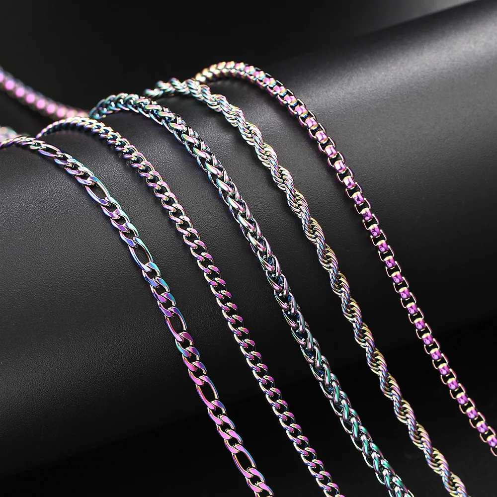 Regenbogen Kubanische Gliederkette Halskette für Frauen Hip Hop Punk Dicke Franco Seil Figaro Ketten Mann Geschenke 60 cm Halsband hals Schmuck C021