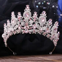 Silver Color Pink Opal Royal Queen Wedding Crown Rhinestone Crystal Bridal Diadem Pageant Headdress Bride Tiara Hair Accessories - Image 2