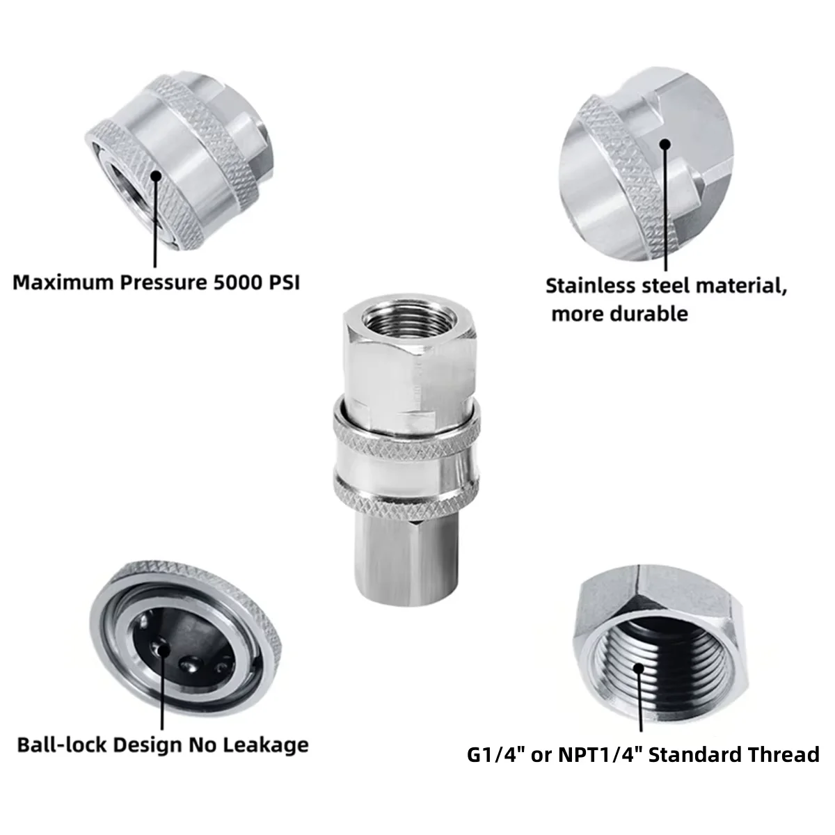 5000PSI High-Pressure Washer Accessories - 3/8" Stainless Steel Quick Connector for High-Pressure Water Pipes 2