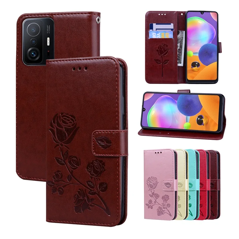 

Rose Leather Case for Xiaomi Mi 11T Flip Wallet Cover with Clip for Mi 11T Pro