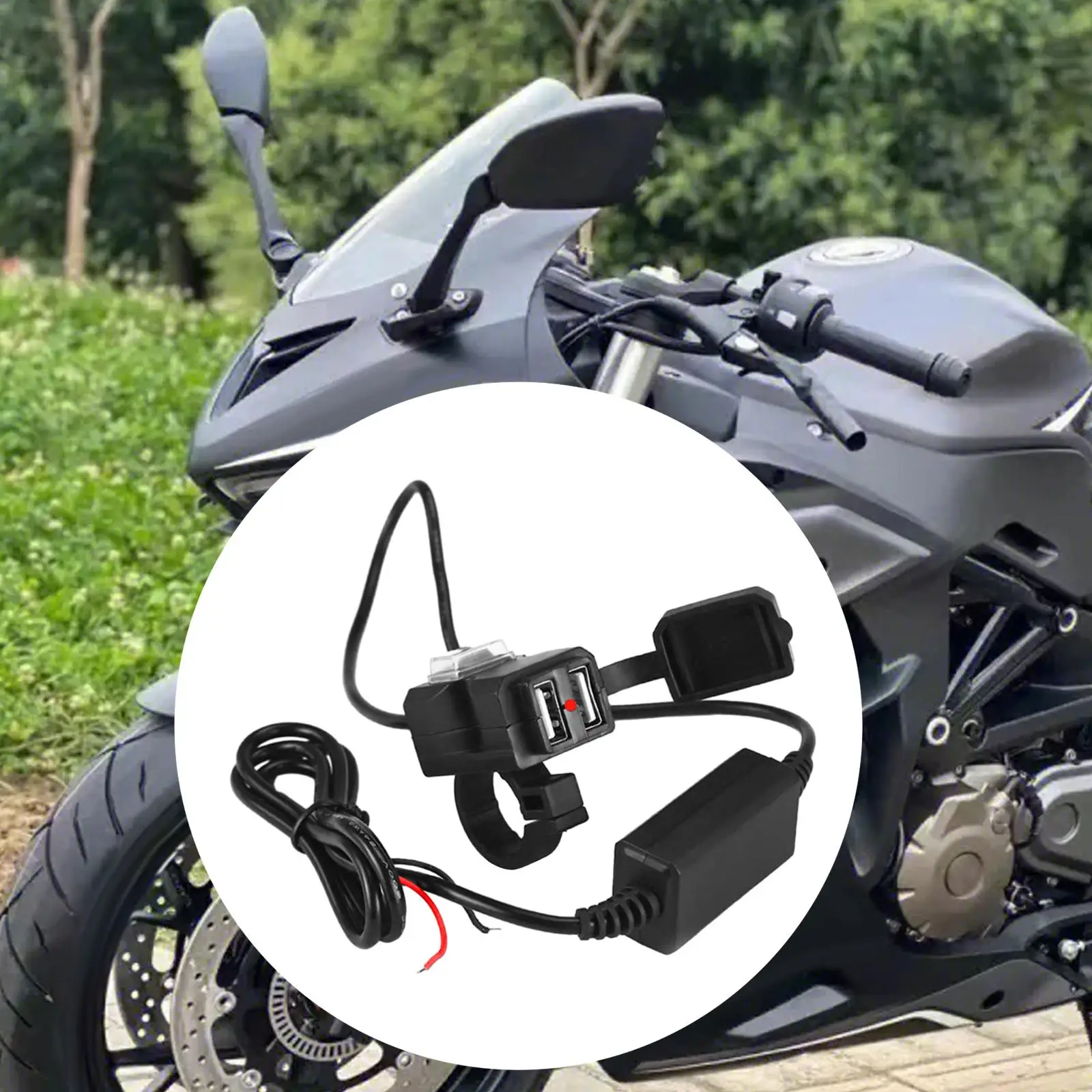 Motorcycle Mobile Phone Charger Dual USB Port Accessories with 1.5M Wire