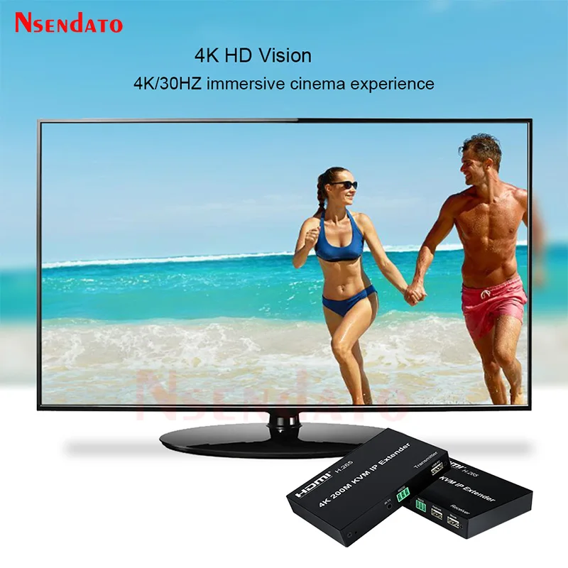 4K 200M HDMI IP KVM USB Extender h.265 Over Cat5e/6 Rj45 Ethernet HDMI KVM Video Transmitter Receiver Kit Support Mouse Keyboard
