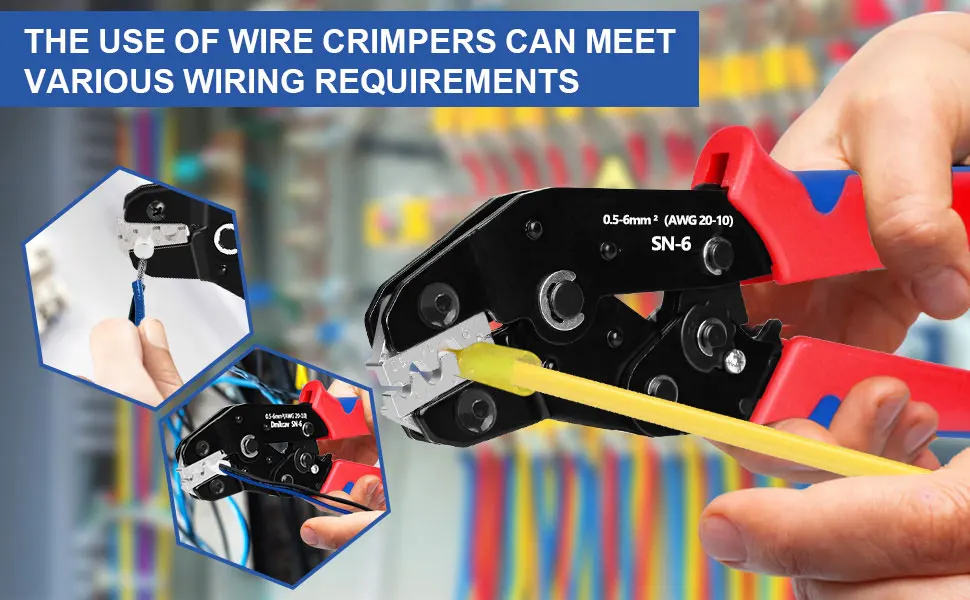 SN-6 Crimpzange, Drahtcrimper, für nicht isolierte Anschlüsse/Wärmeschrumpfverbinder AWG 20-10 (0,5-6 mm2). Handcrimper-Werkzeug – Detail 7