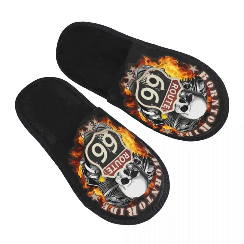 

Vintage Born To Ride Guest Slippers for Spa Women Custom Print Route 66 for Chopper Motorcycle Riders House Slipper