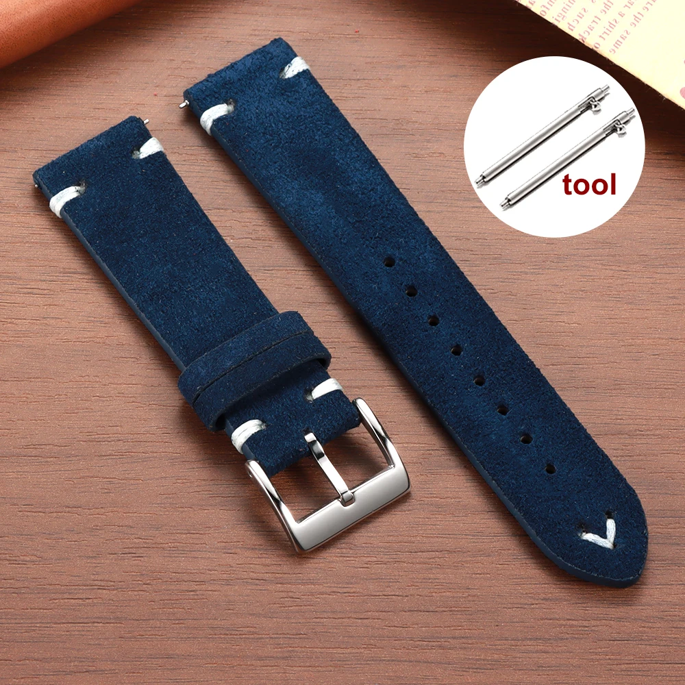 Vintage Brown Suede Leather Watch Strap with Quick Release - Multiple Sizes Available