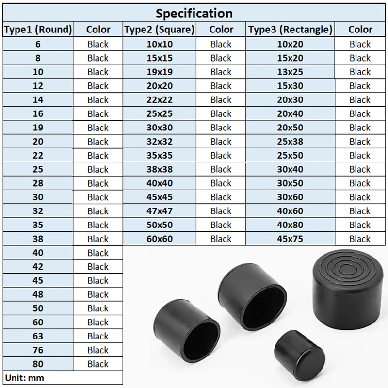 Black Silicone Non-Slip Floor Protector Chair Leg Caps
