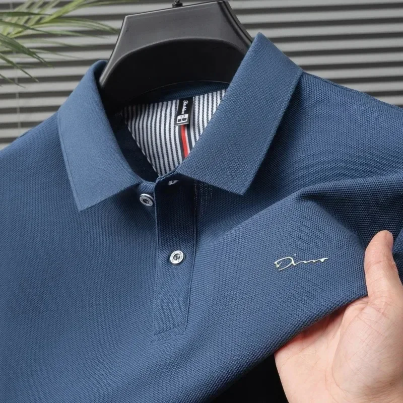 Polo homme 100% coton pur à manches courtes, nouvelle mode, lettres en relief, style business décontracté, couleur unie, col revers, été 1 Polo homme 100% coton pur à manches courtes, nouvelle mode, lettres en relief, style business décontracté, couleur unie, col revers, été 1