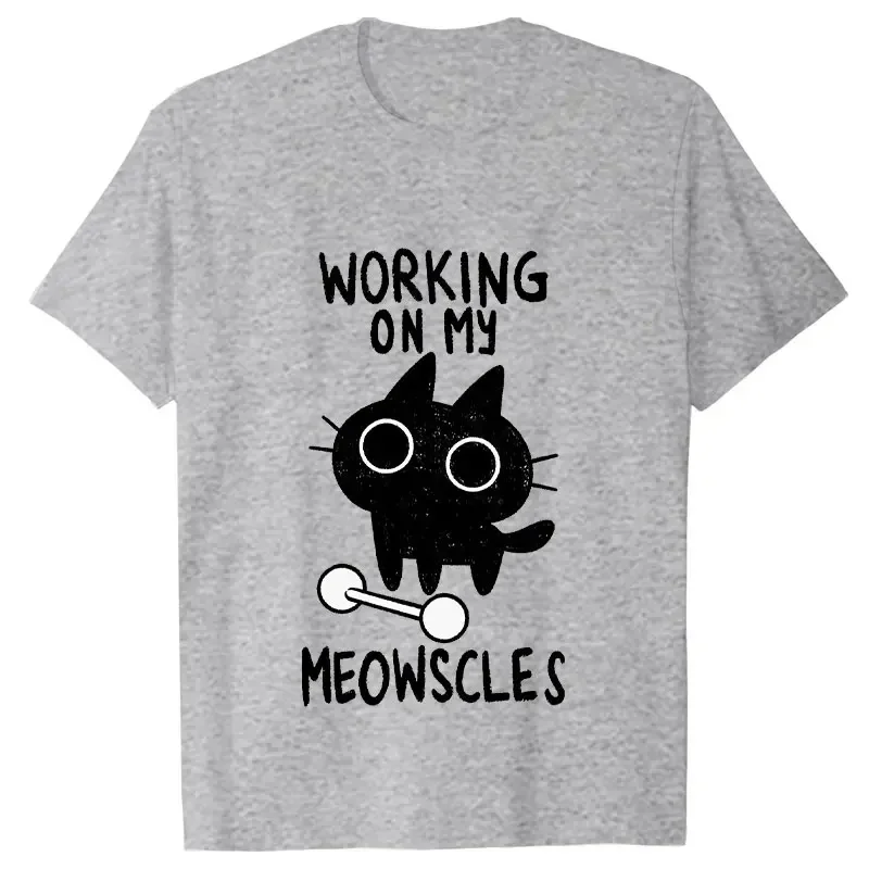 T-shirt con stampa Fitness Cat per donna e uomo, estive, casual, divertenti, streetwear, top a girocollo, a maniche corte, vestibilità ampia - immagine 3