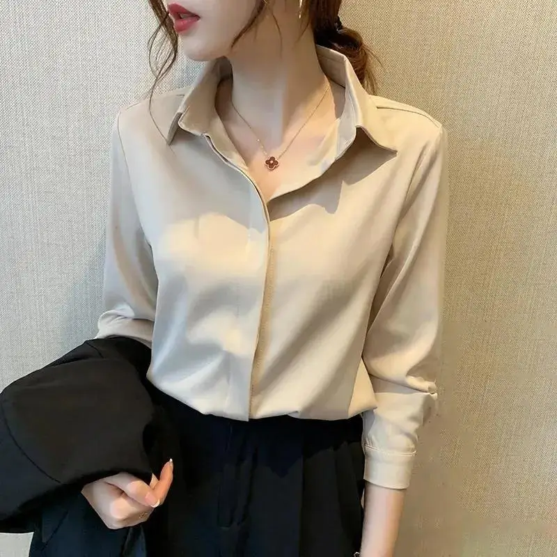 Spring Autumn Office Lady Elegant Fashion Solid Dress Shirt Women Long Sleeve Temperament Bottoming Blusa Loose All-match Blouse