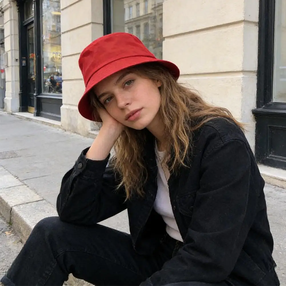 Unisex Solid Plain Bucket Hat Reversible Retro Fisherman Cap Available in Multiple Retro Colors Outdoor Sun Protection Hat - Image 2