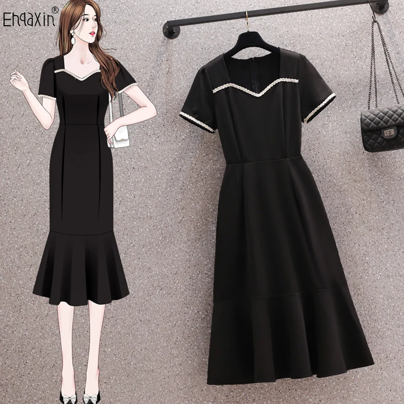 

EHQAXIN2023 New Summer Women's Dress Fashionable French Simple Loose Retro Ruffle A-Line Short Sleeve Long Dresses M-4XL