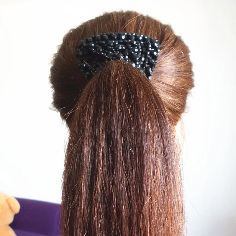 Women Hair Hairpin Magic Twist Rhombus Beads Hair Side Combs Pearl Stretchy Beaded Hairpin Bow Double Stretching Hairstyle Clip