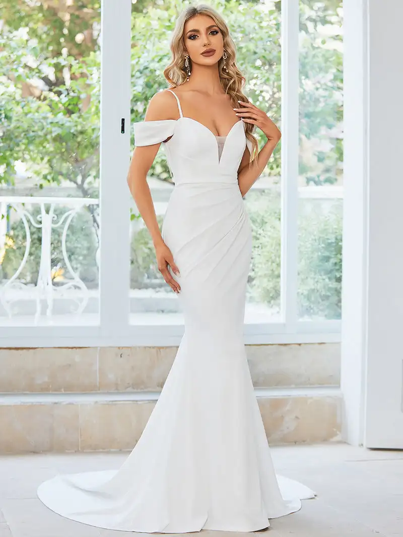 Elegant Wedding Dresses Off Shoulder Deep V-neck High Stretch Hidden zipper Ever Pretty 2024 of Mermaid A-line White Dresses