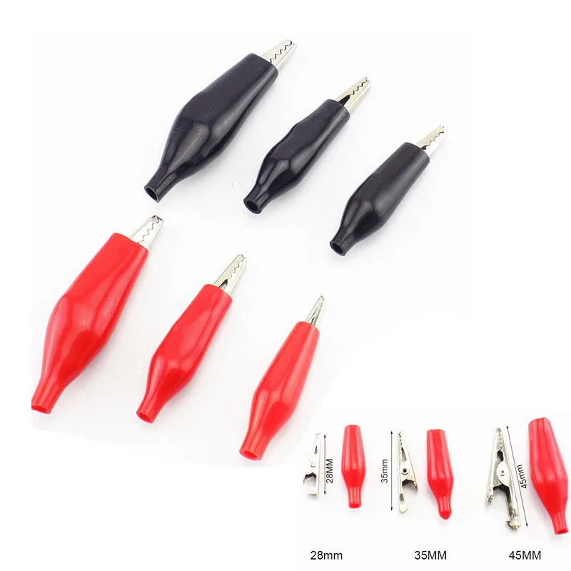 Alligator Clips 28mm 35mm 45mm Electrical Alligator Clip Test lead cable Metal Meter Clamp Testing Probe Crocodile Black Red Cover moto bike DIY