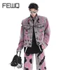 FEWQ Hole Torn Denim Men's Street Jacket Denim Suit 2024 Tie Dye Design Turn-down Collar Long Sleeve Male Sets Fashion 24E1516 1