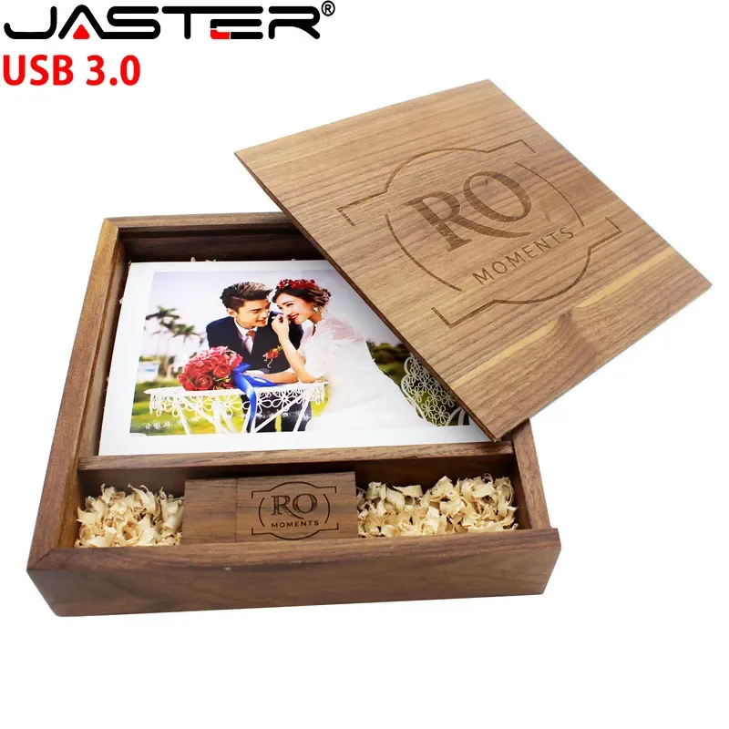 Maple Madeira Photo Album Box Pen Drive Logotipo Personalizado Gratuito Usb Flash Drives Fotografia Stick Usb 3.0 128gb 170x170x35 mm Pcs por Lote - Imagem 6