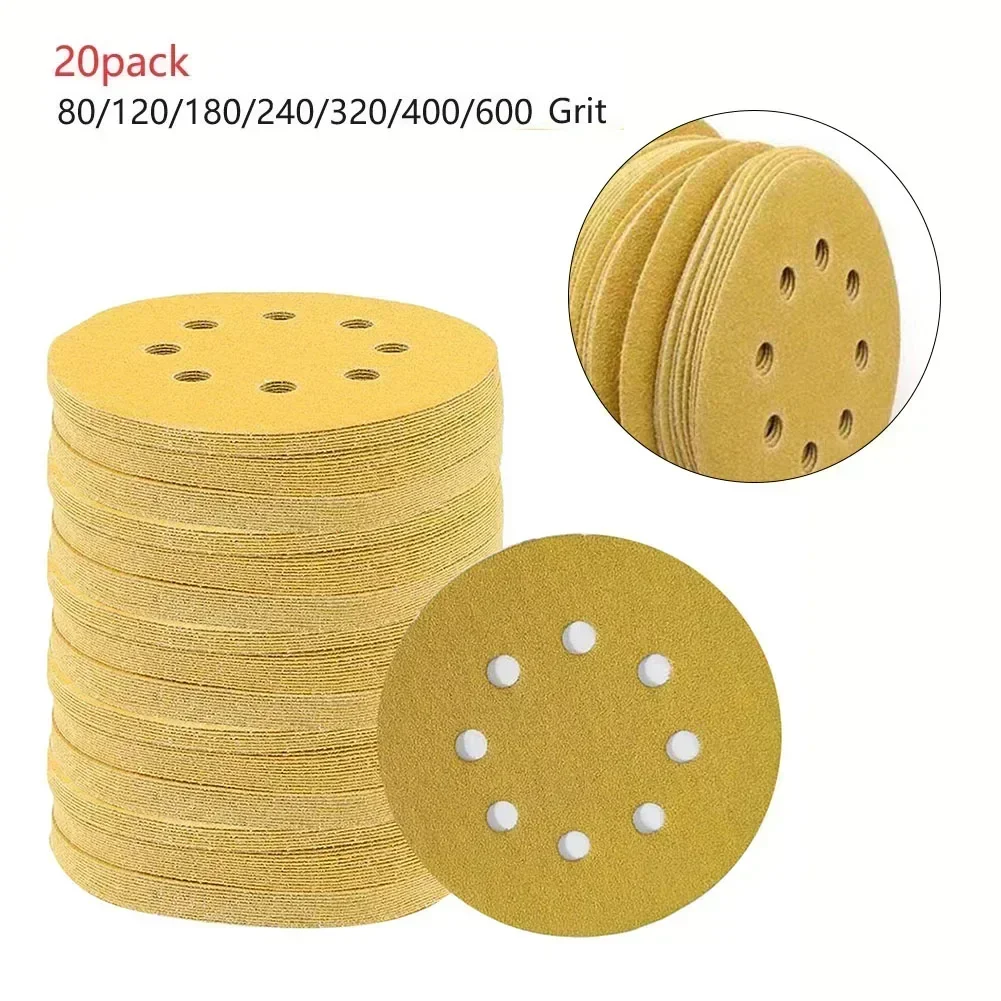 20 Pack 5 Inch 8-hole 125mm Sanding Discs Sanding Polishing Sandpaper for Random Orbital Sander