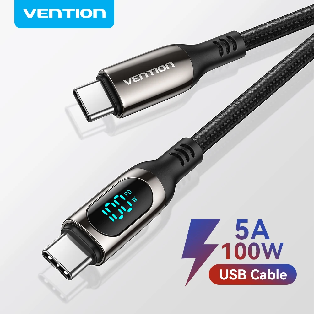 Vention PD 100W Cable Digital Dispaly Type C To USB C 5A Cable