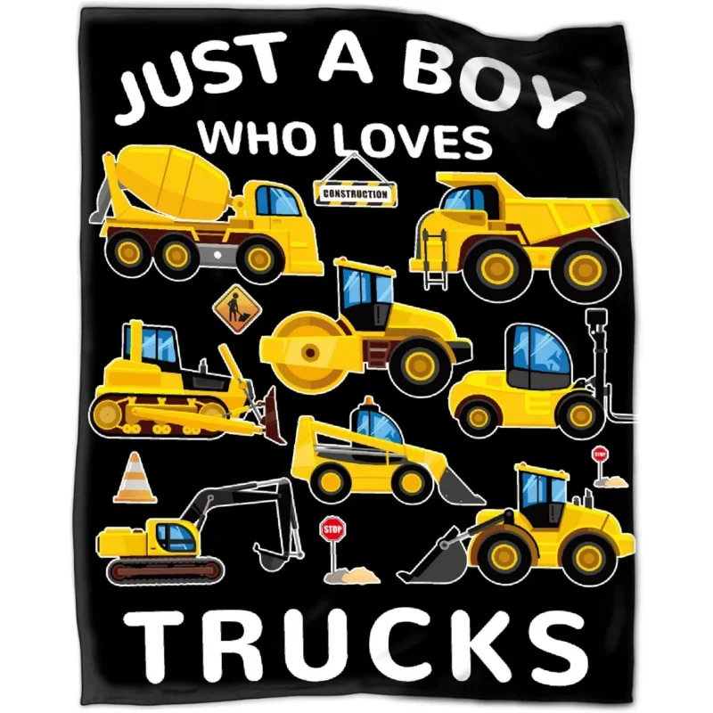 

Just A Boy Who Loves Trucks Gifts Flannel Blanket Lightweight Warm Plush Throw Blankets for Couch, Sofa, Bed Living Room