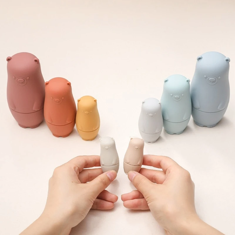 4Pieces Russian Nesting Dolls Stacking Toy for Children Montessori Matryoshka Dolls Cartoon Silicone Table Decors