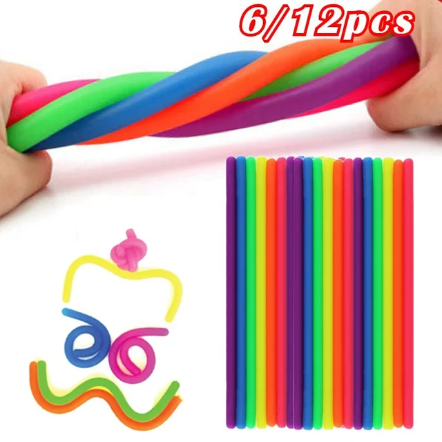 6/12pcs Soft Rubber Noodle Elastic Rope Toys Stretch String Decompression Toy Stretchy String Fidget Relief Stress Vent Toys A+ 1