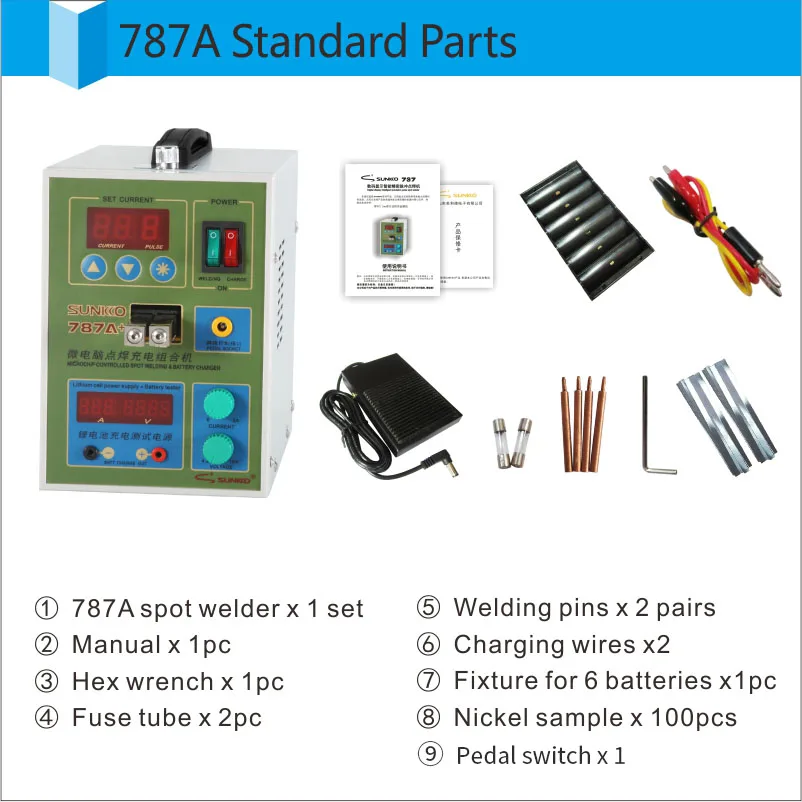 SUNKKO 787A+ Spot Welder 18650 lithium battery test and charging 2in1 double pulse precision spot welding machine LED lighting 3