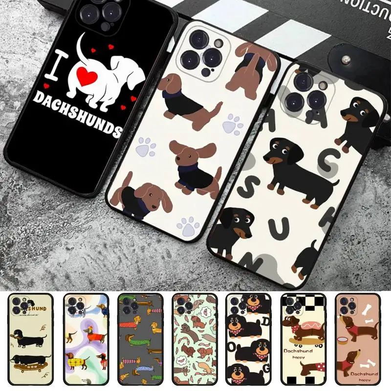 Kawaii i love dachshunds letter phone case for iphone 14 11 12 13 mini