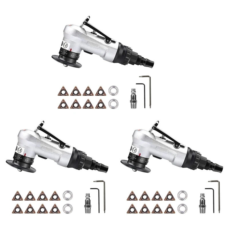 

3X Mini Pneumatic Chamfering Tool With Replace Blades Inserts And Bearings, 45 Degree Air Chamfer Deburring Tool