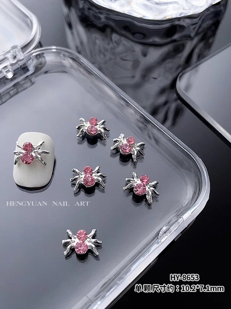 10 Teile/beutel Luxus Silber Rosa Diamant Metall Legierung 3D Glänzende Süße Schleife Schmetterling Herz Nagel Charms Nail art Dekoration Zubehör – Detail 9
