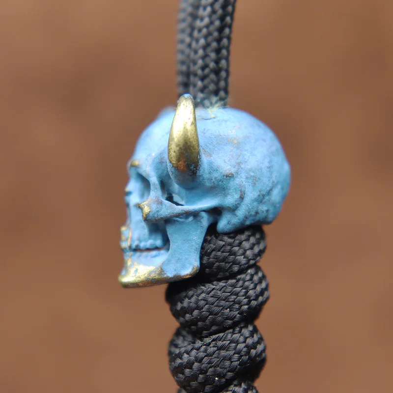 Bull Horn Skull Head Knife Beads Handmade Woven Paracord Lanyard