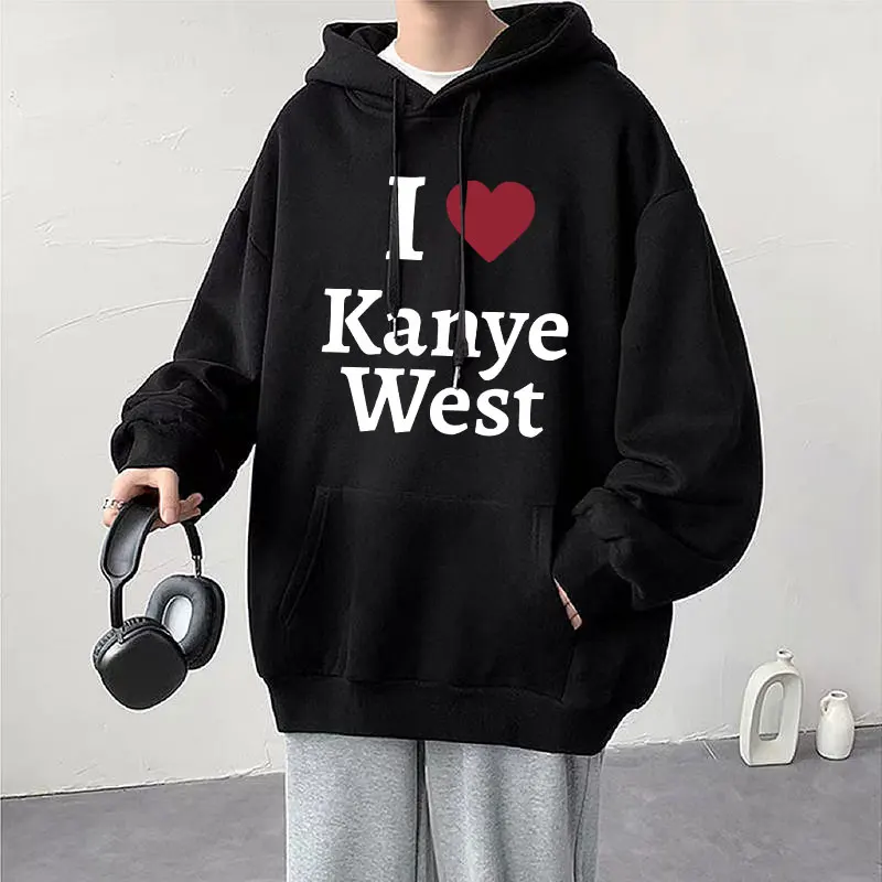 

Модная Толстовка I Love Kanye West с принтом для мужчин и женщин, Свитшот оверсайз в эстетике, повседневные осенне-зимние топы, уличная одежда Y2k