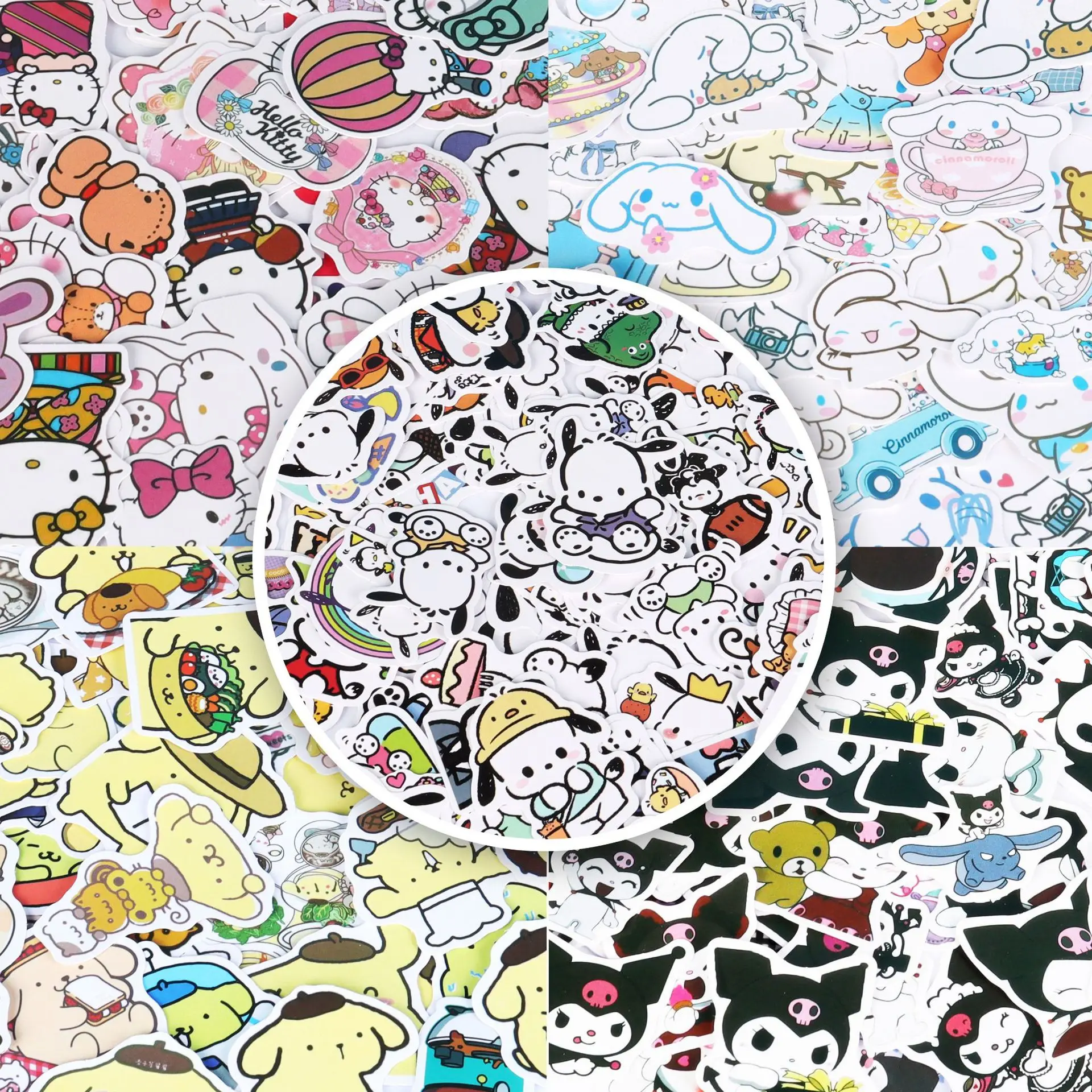 60Pcs Sanrio Hello Kitty Kuromi Cinnamoroll Pochacco Stickers for Kids Girls DIY Laptop Phone Diary Cartoon
