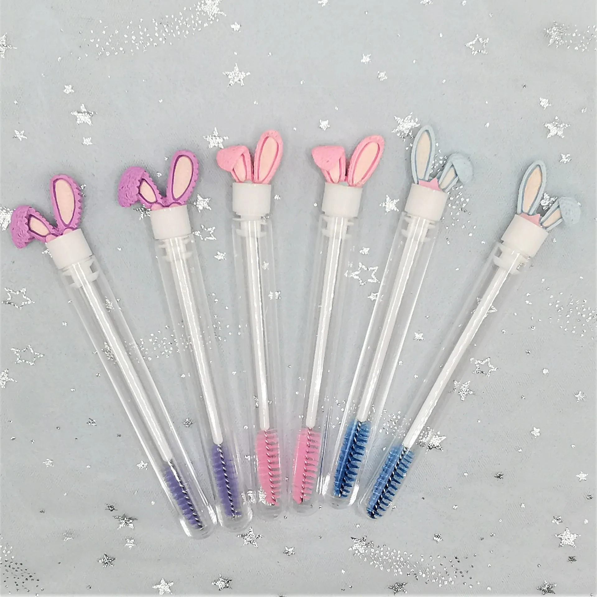 

Cute Rabbit Ears Crystal Rod Eyelash Brush Tube Reusable Eyebrow Brush for Eyelash Extension Mascara Applicator