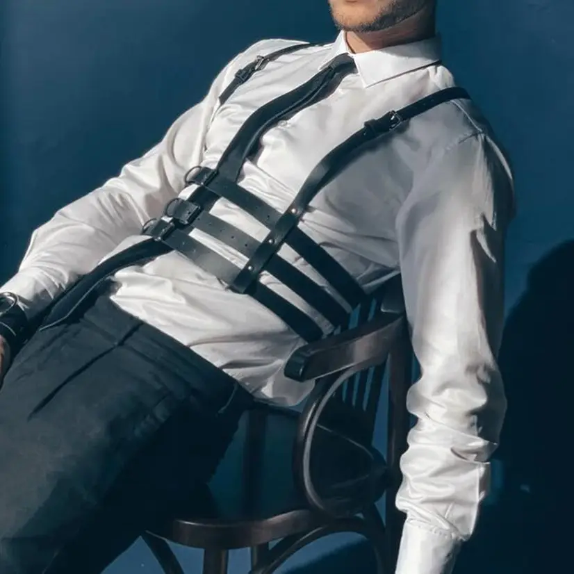Leather Chest Harness Mens Bodywear Fetish Gay Chest Harness Faux Leather European And American Men Fashion Adjustable Belt Body Bondage Sissy Cage Harness Strap