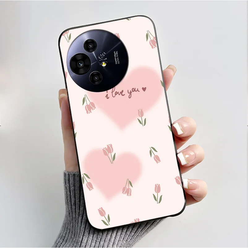 Soft Silicone Black Shell Cover with Cute Flower Design