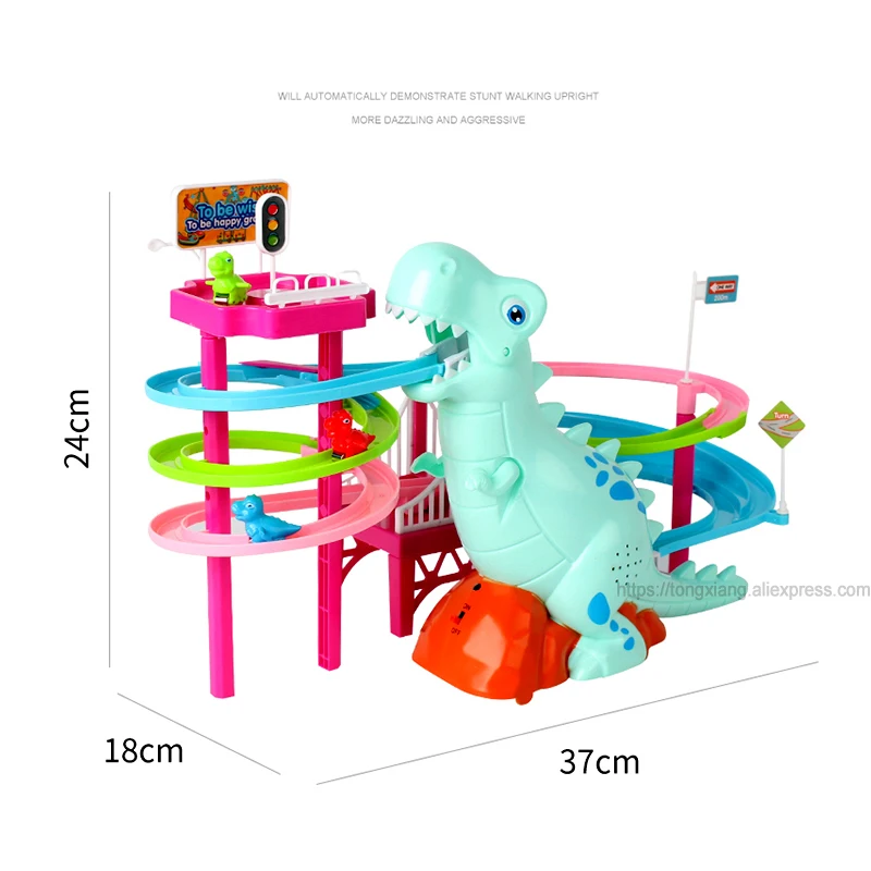 Dinosaur Paradise Suit Pig Toys Climbing Stairs Track Peggy Slide Electric Assembly With Music Colorful 5