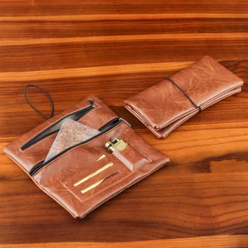 Borsa Vintage in Pelle per Tabacco Multi-Tasca, Custodia per Erbe con Cerniera e Scomparti per Accendini e Cartine