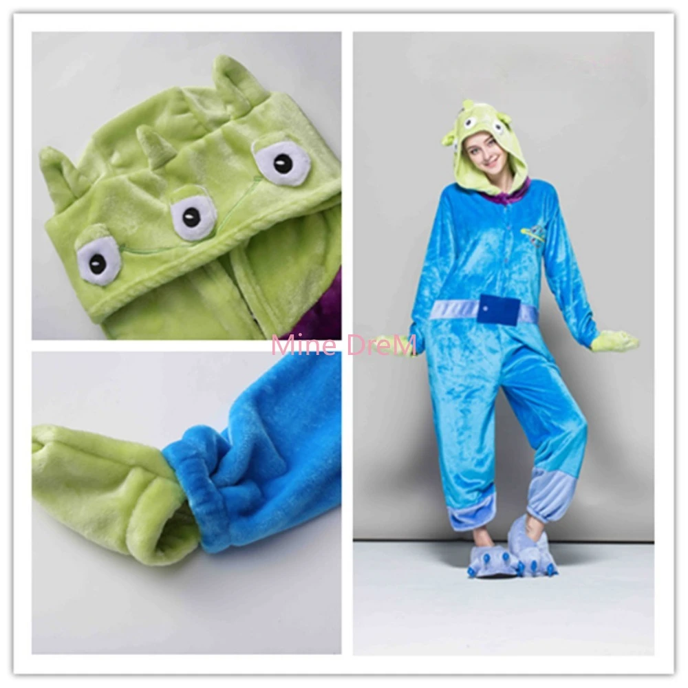 Zipper and Button Alien Onesies Pajamas Cartoon Animal Cosplay Costume Jumpsuit Adult Onesies Sleepwear Halloween Kigurumi