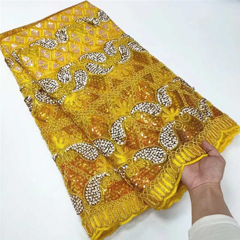 

Блестящая французская сетчатая кружевная ткань с блестками, африканские ткани для женского платья, 5 ярдов