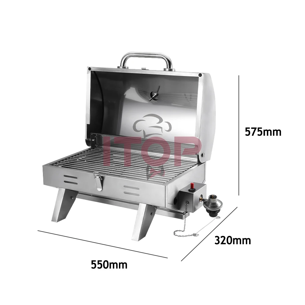 ITOP 2800 Pa Gas Grill Stainless Steel BBQ Stove with Lid LPG BBQ Grill 4.1KW 14000 BTU/H Temperature Up to 350℃ rotisserie grill